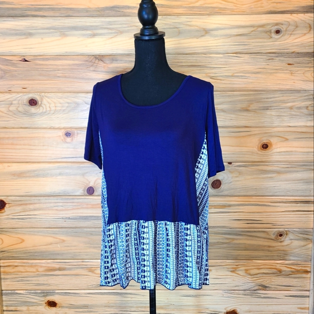Orange Creek Elbow Length Sleeves Blue Blouse, Ladies Size Large
